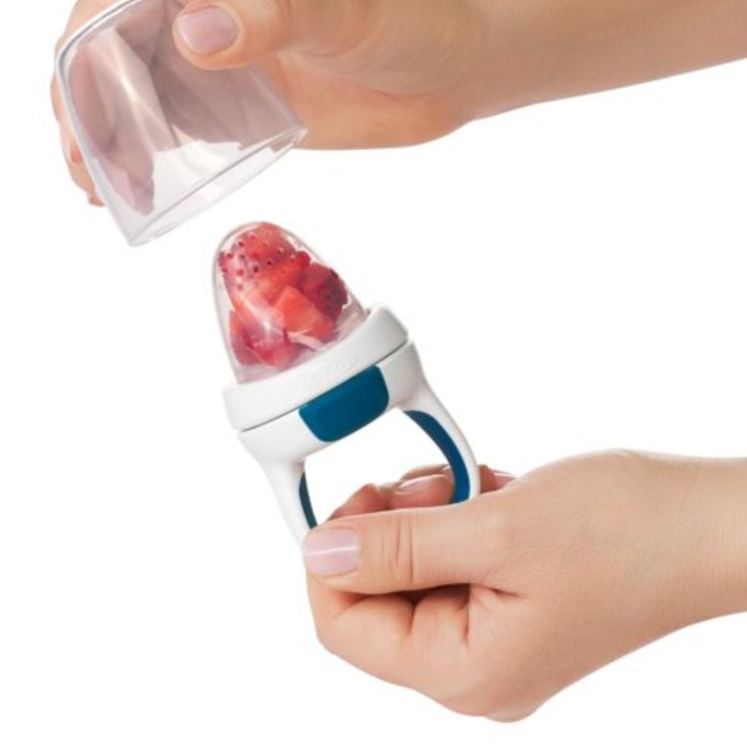 Hot days call for cold treats. We like to add chilled or frozen fruit to our Silicone Self–Feeder. It’s refreshing for little ones and soothing for teething tots.