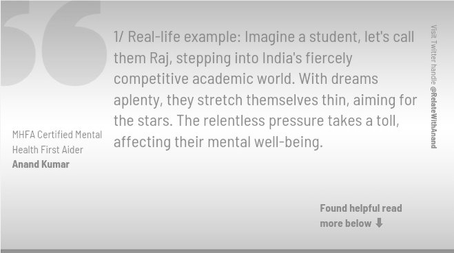 RelateWithAnand's tweet photo. #kotasuicide
The Dark Side of Competition: Mental Health Struggles in India's Competitive Landscape 🏆🌑
#MentalHealth #CompetitiveIndia https://t.co/njK1MZubnX