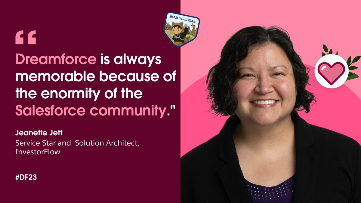 ServiceCloud's tweet photo. What makes Dreamforce so magical? ✨ 

#ServiceStar @JeanetteJett knows. It's the #Trailblazer community. 👬 👫 👭 

Join us at #DF23 in-person or on Salesforce+ ➡️ https://t.co/zV4UGYY0wj https://t.co/ALXerYdhYj