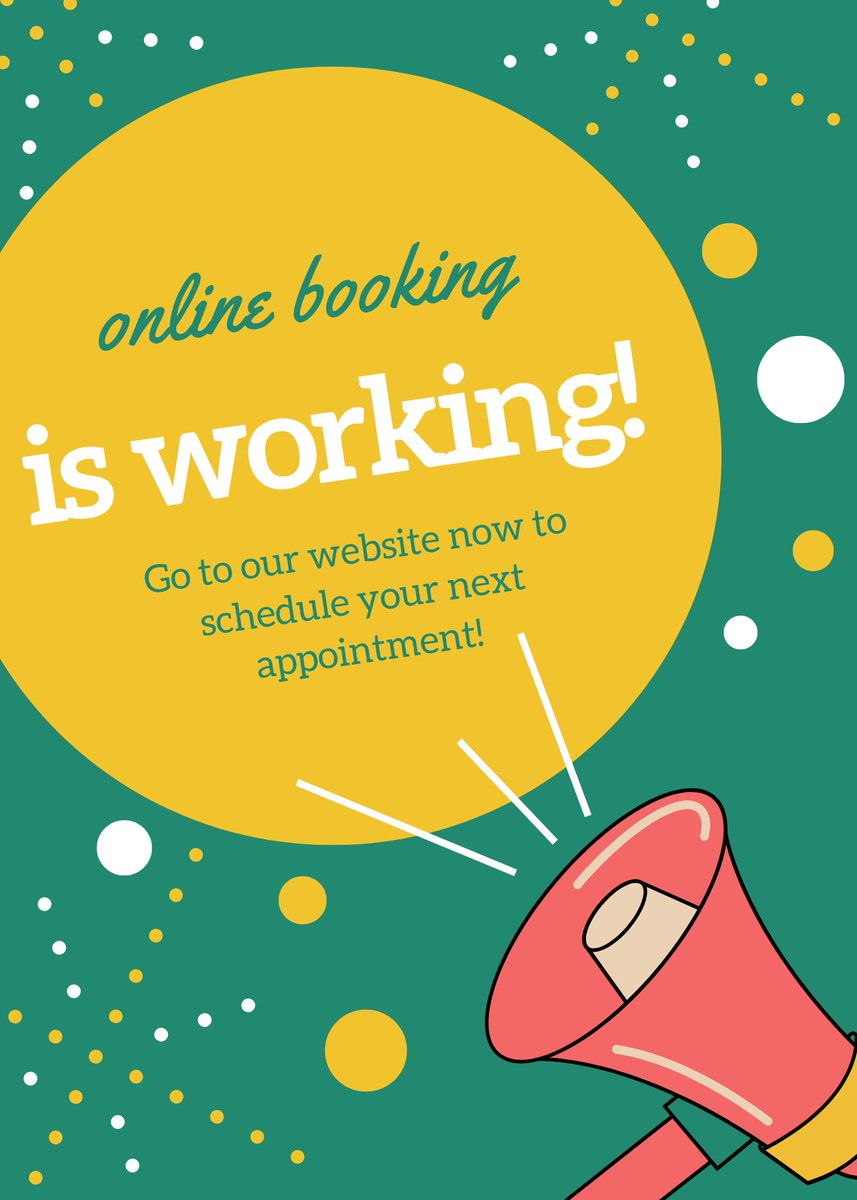 Everyone! We have good news! Our online booking is back up! Schedule your next appointments today at bit.ly/bookappointmen….  #onlinebooking #appointments #appointmentstoday #booktoday