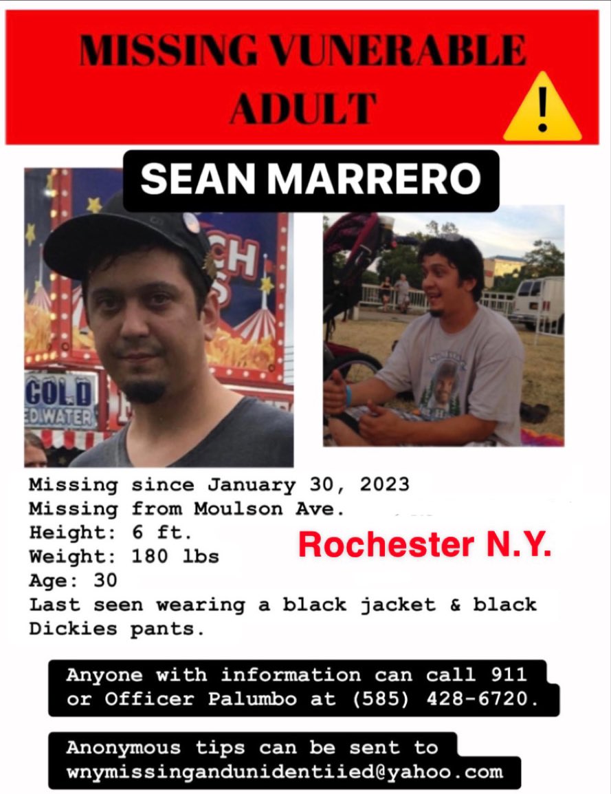 FindOurMissing_'s tweet photo. Sean Marrero has been missing from Rochester, N. Y. since January 30, 2023.
30-year-old Sean was last seen on January 30 at a home on Moulson Avenue in the northeast section of Rochester.
#FindOurMissing #MissingPerson #Rochester #Missing https://t.co/aPAjzCNG55
