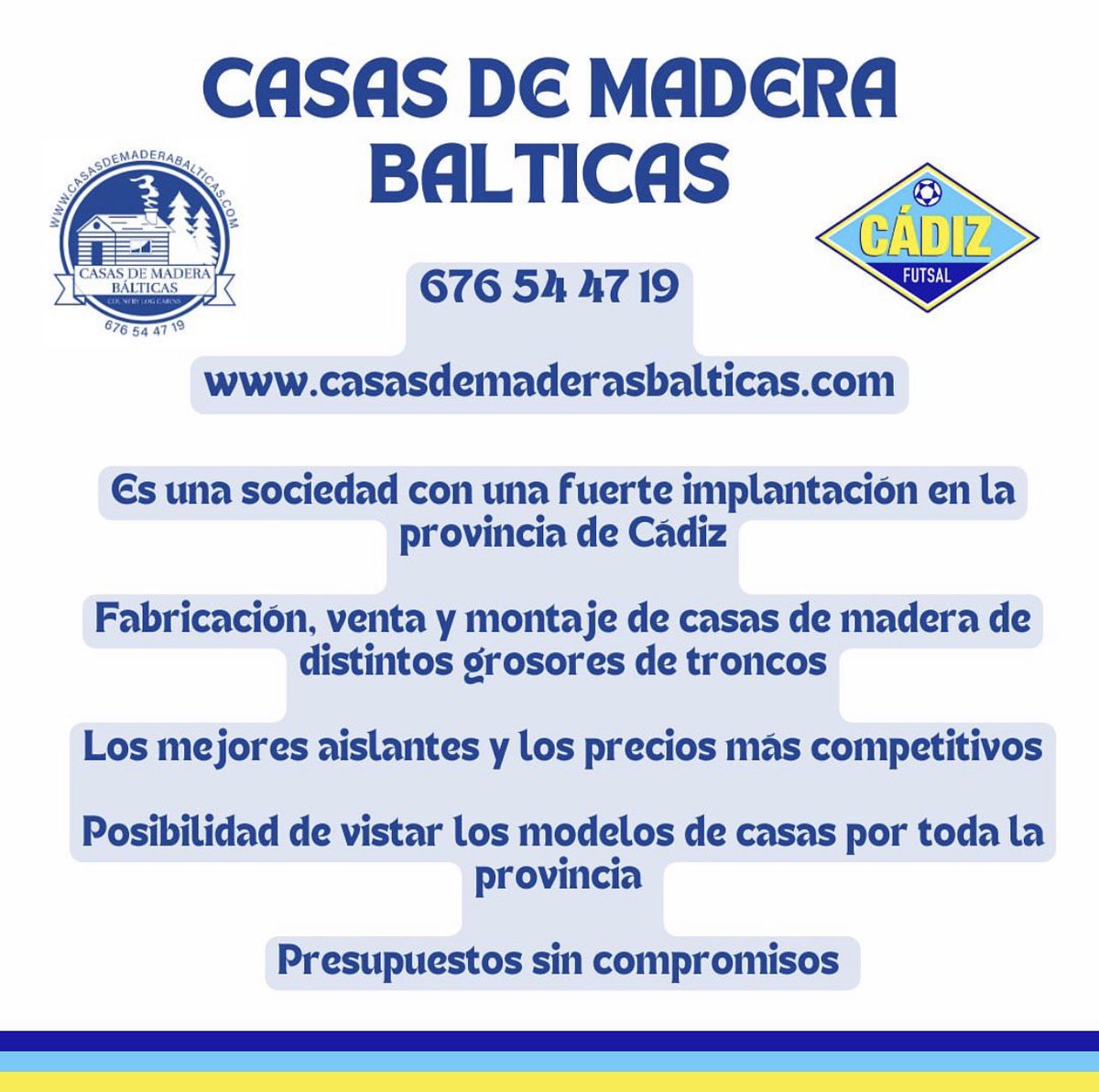 cadiz_futsal's tweet photo. 🪵CASAS DE MADERAS BÁLTICAS🏠

NUEVO COLABORADOR 🥰

ℹ️ Casas de Madera Bálticas es una empresa andaluza que nació en 2004 con la ilusión de convertirse en una empresa de referencia en el sector inmobiliario en base a la elegancia, solidez y resistencia… https://t.co/jt54pFJG2Z
