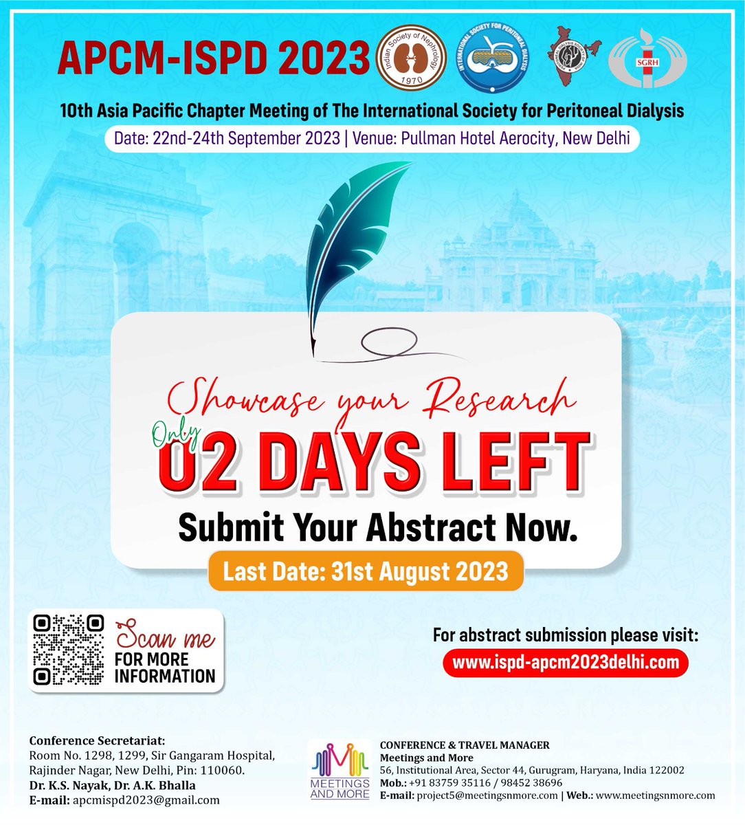 Last call to submit your abstract.
Only two days left to submit your abstract @APCMISPD2023 
Click here to submit abstract: ispd-apcm2023delhi.com/abstract.php

#apcmispd2023 #conference  #kidney #nephrology #peritonealdialysis