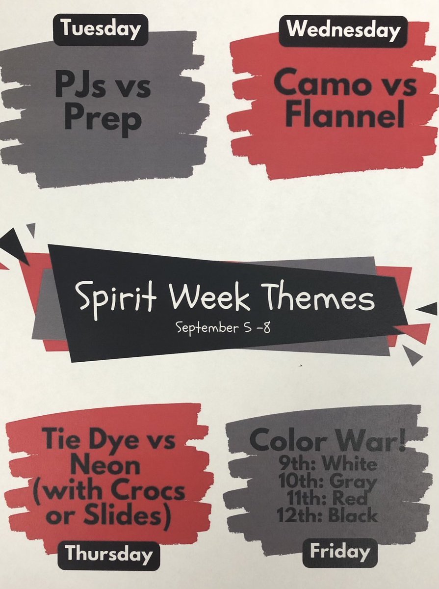 SheridanGeneral's tweet photo. Homecoming Spirit Week!!!
September 5th - 8th https://t.co/6XyfQBMWOb
