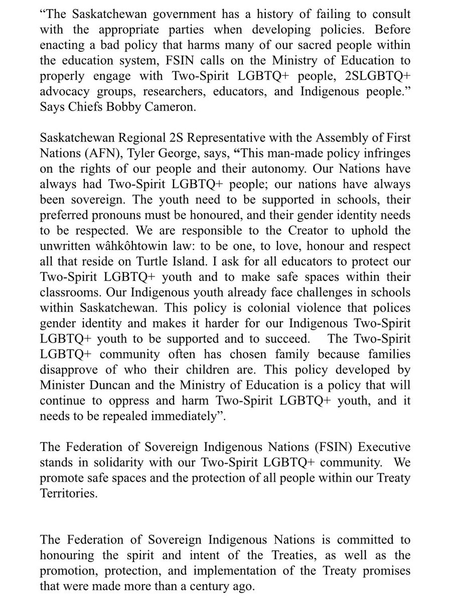 fsinations's tweet photo. FSIN MEDIA RELEASE:
FSIN IS CALLING FOR AN APOLOGY AND THE REPEAL OF A RECENT POLICY BY THE SASKATCHEWAN MINISTRY OF EDUCATION 
August 29, 2023 https://t.co/UwTQ9Ywzb3