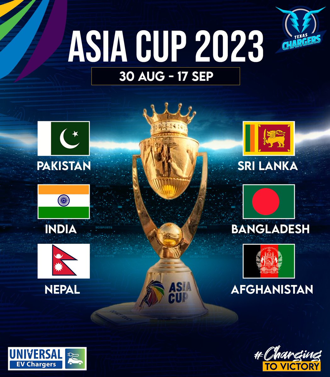 The Asia Cup 2023 begins tomorrow with top tier teams of Asia participating in it 🤞 Wishing best of luck to all the sides for the Mega Event 👌 #AsiaCup2023 #TexasChargers #ChargingToVictory #Cricket