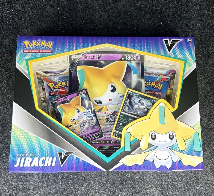 First look at Jirachi V Box! The box will include a holo Absol promo card, Jirachi  V and 4 Obsidian Flames booster packs!  #PokemonTCG No release date has  been announced just yet.