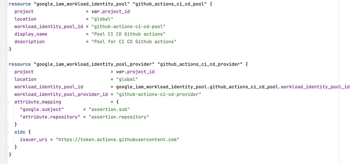MazlumTosun3's tweet image. Current status : automate the creation of Workload Identity Federation Pool and Provider with #Terraform, to launch CI CD pipeline with @github Actions in @GoogleCloudTech without a Service Account token key.

WIF uses OIDC and short lived acces token.

#MoreSecure #NoSaToken