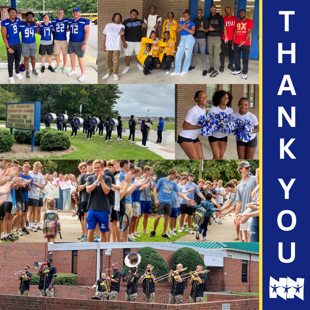A BIG thank you to everyone who helped make the first day of school successful! A special shoutout to CNU, HU, the Army Band and NNPD. #NNPSfirstday23 #backtoschoolva #teamnnps #nnpsproud 
<a href="/CNUcaptains/">Christopher Newport University</a> <a href="/_HamptonU/">Hampton University</a> <a href="/NewportNewsPD/">Newport News Police Department</a>