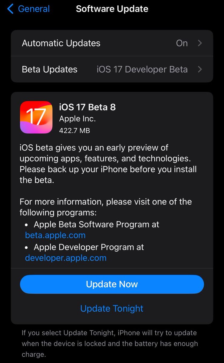 techrushi_'s tweet photo. iOS 17 Beta 8 Released. #iOS17 #Apple #ios17beta8
✅
- Fix Overheating
- Enhanced Battery Life
❌
- Notification stuttering
- Notifications appear offset to right
- Wallpaper blurry
And For More Check this: https://t.co/AqEXo86Gbs https://t.co/hpD2EodhyD