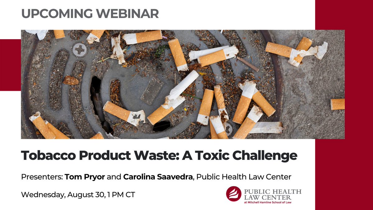 PHealthLawCtr's tweet photo. Tune in tomorrow at 1 PM CT for an insightful webinar with our staff attorneys, Tom Pryor & Carolina Saavedra. They'll discuss current regulations and #equitablesolutions for the commercial #tobaccowaste crisis.
Register now: https://t.co/R7IpUxTawt https://t.co/zTV2OPGhJP