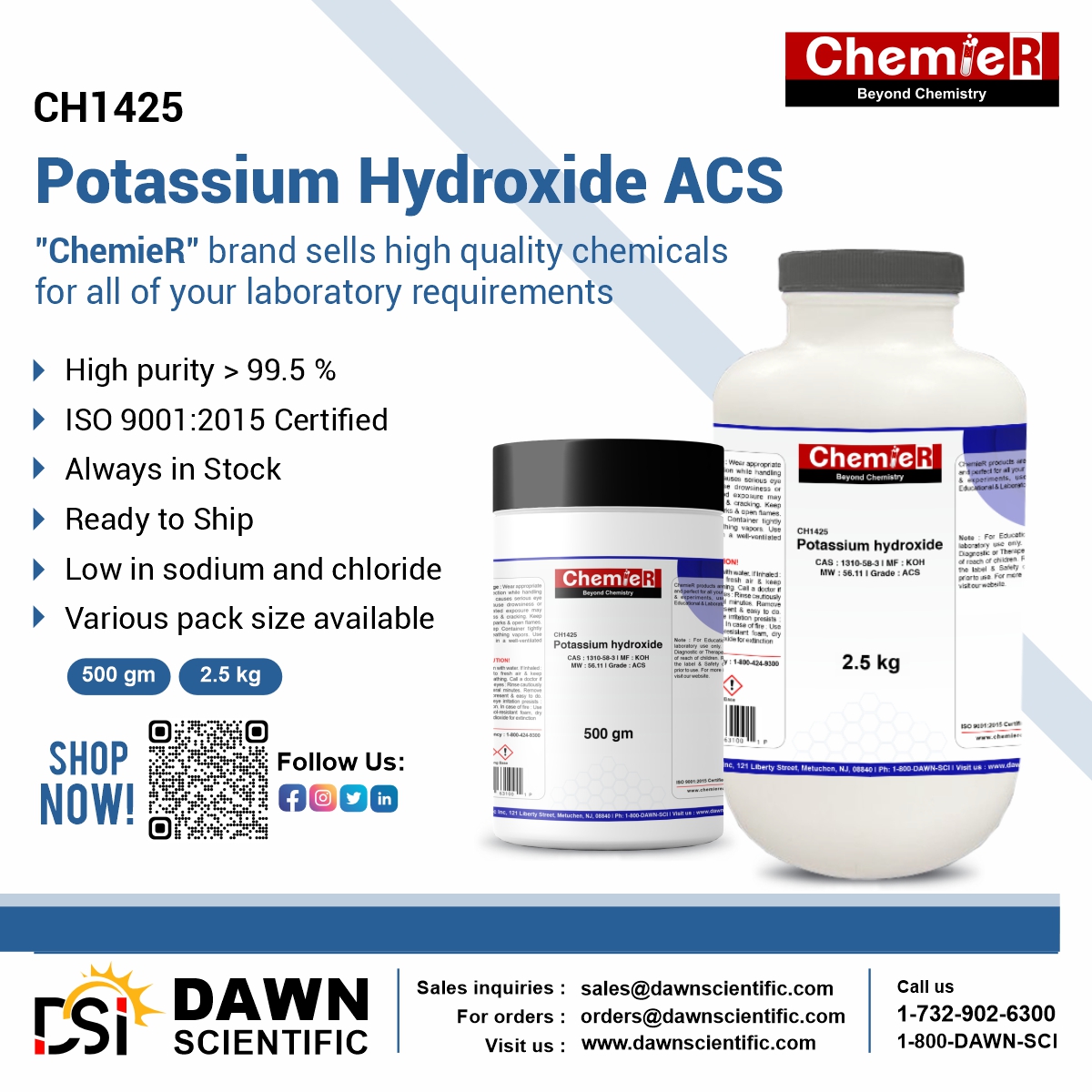 🔬 Elevate Your Lab with Potassium Hydroxide ACS! 🔬

Discover the purity difference with ChemieR at Dawn Scientific.

🧪 ChemieR: Beyond Chemistry

🌐 Visit us: dawnscientific.com

#HighPurityChemicals #ChemieR #QualityChemicals #LabEssentials #ChemistryLab #DawnScientific