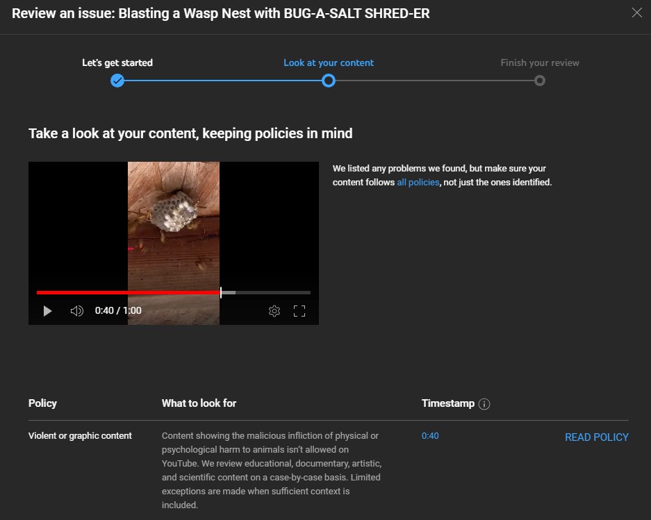 Is this a mistake?? Video got demonetized for shooting a #wasp nest with my #bugasalt SHRED-ER.🥺So we can't be posting video of <a href="/bugasalt/">BUG-A-SALT</a> kills anymore?