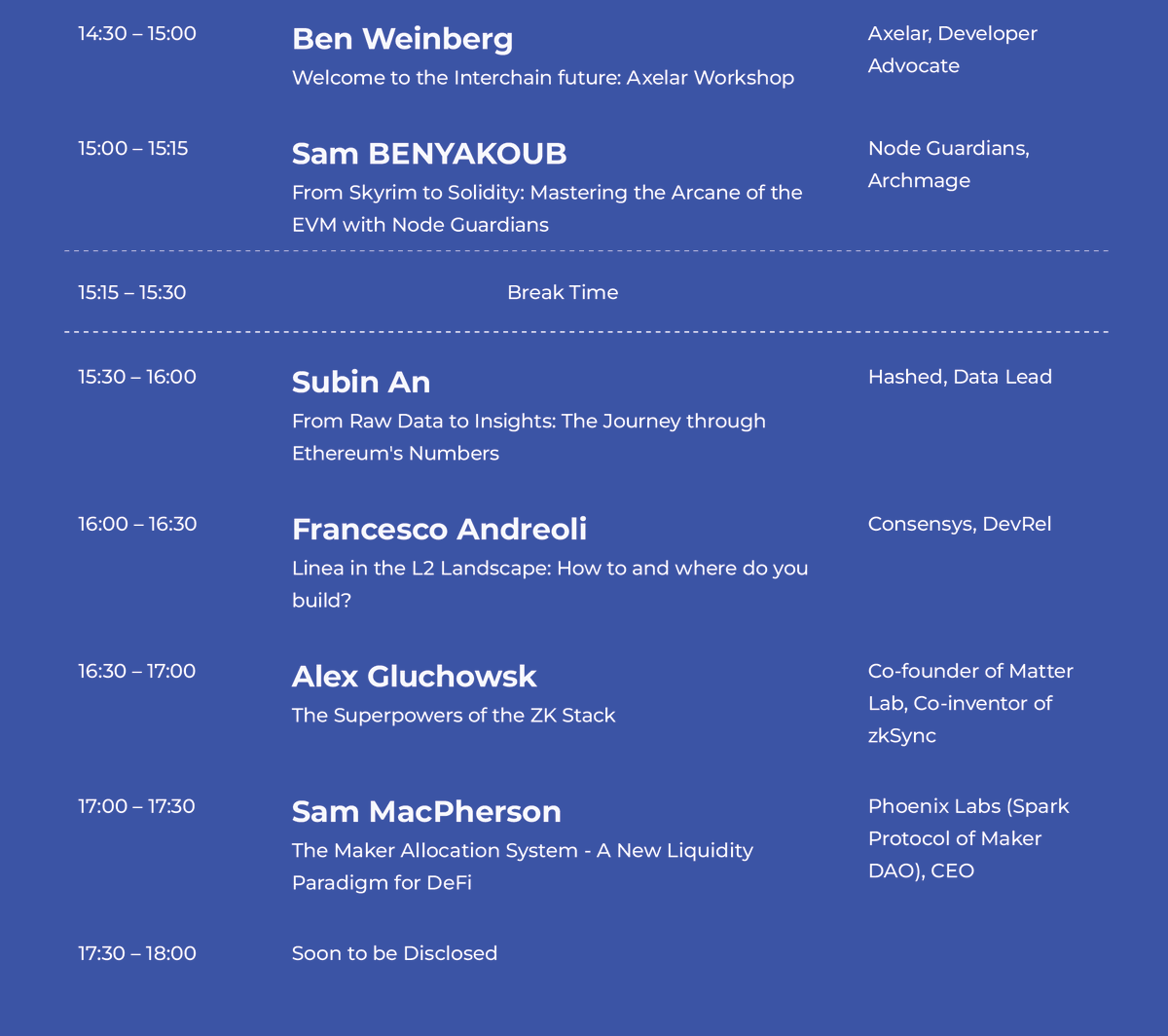 TickerisETH_kr's tweet photo. Education Workshop Schedule: DAY2
You can download the entire image https://t.co/ORNPktrtd6
#EthconKorea2023 https://t.co/yOSz847w37
