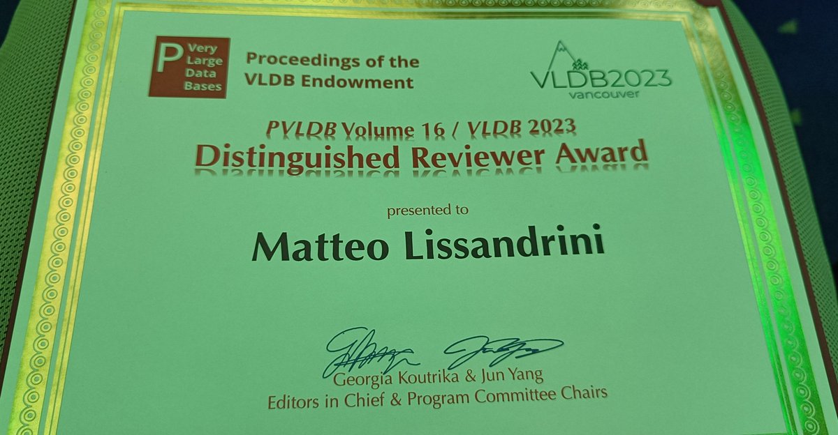 Kuzeko's tweet image. Honoured and Happy to receive (once more) the distinguished reviewer award for @VLDBconf  and to be recognized among so many excellent colleagues.

Happy to contribute to this amazing community!