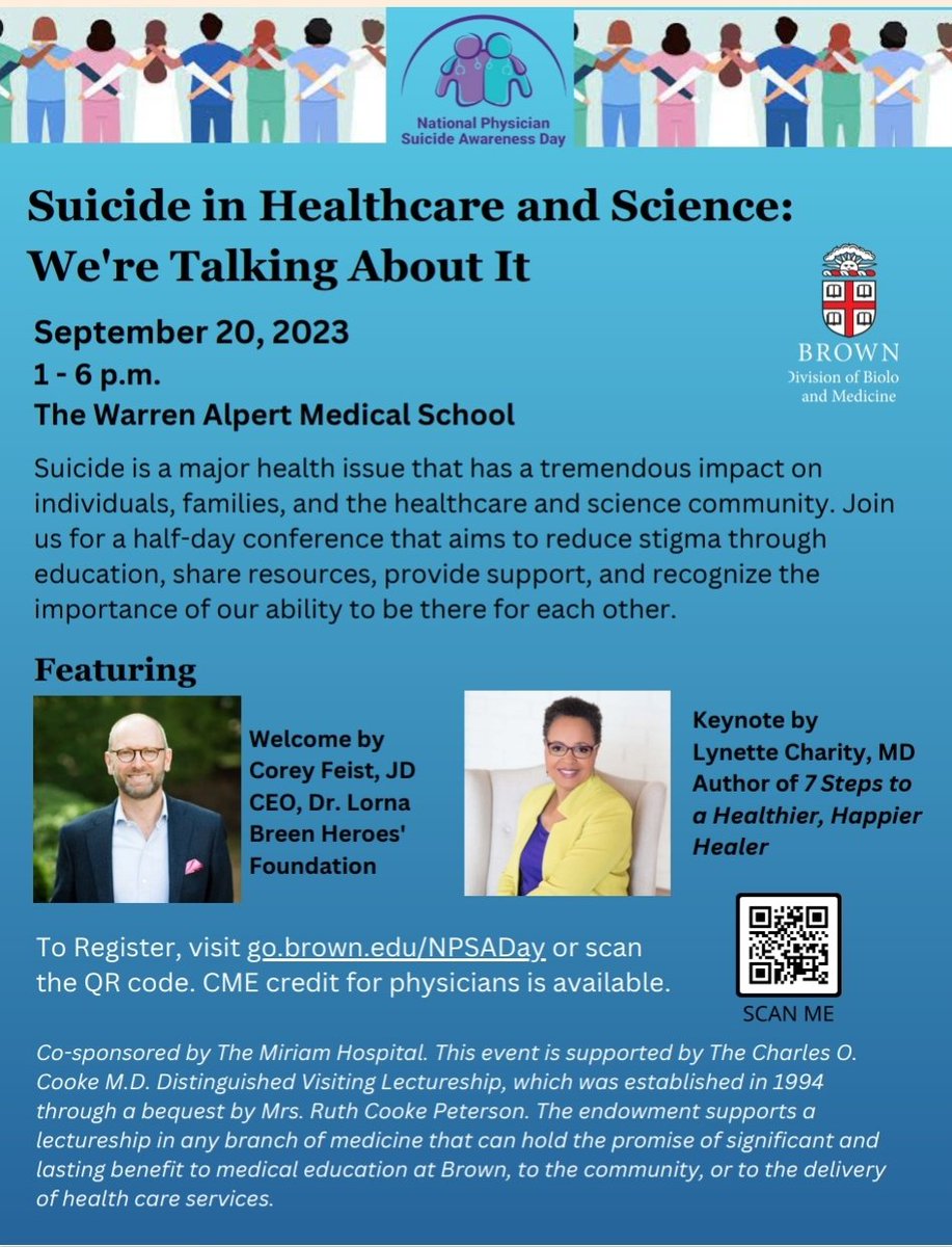 Kelly D. Holder, PhD (@kellydholder1) on Twitter photo We're talking about suicide <a href="/BrownMedicine/">The Warren Alpert Medical School</a> on September 20. Join the conversation & attend this conference aimed to reduce stigma, share resources & provide support. In person & virtual options available. go.brown.edu/NPSADay
<a href="/drbreenheroes/">Dr. Lorna Breen Heroes' Foundation</a> #suicideawareness #nostigma We're talking about suicide <a href="/BrownMedicine/">The Warren Alpert Medical School</a> on September 20. Join the conversation & attend this conference aimed to reduce stigma, share resources & provide support. In person & virtual options available. go.brown.edu/NPSADay
<a href="/drbreenheroes/">Dr. Lorna Breen Heroes' Foundation</a> #suicideawareness #nostigma