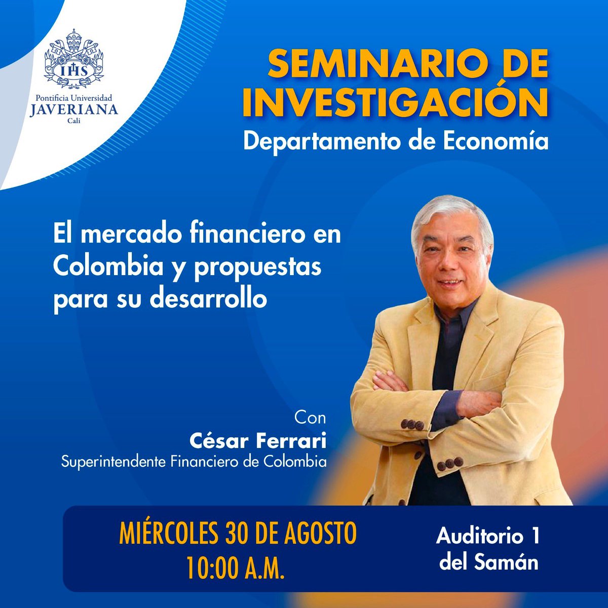 imae_pujcali's tweet photo. #Evento| ⚠️Tenemos el agrado de invitarlos mañana miércoles 30 de agosto a las 10 am, a la presentación que hará el Superintente Financiero de Colombia César Ferrari, sobre “ El mercado financiero de Colombia y propuestas para el desarrollo”. 
‼️No se lo pierdan‼️ https://t.co/3HrsDlpzXC