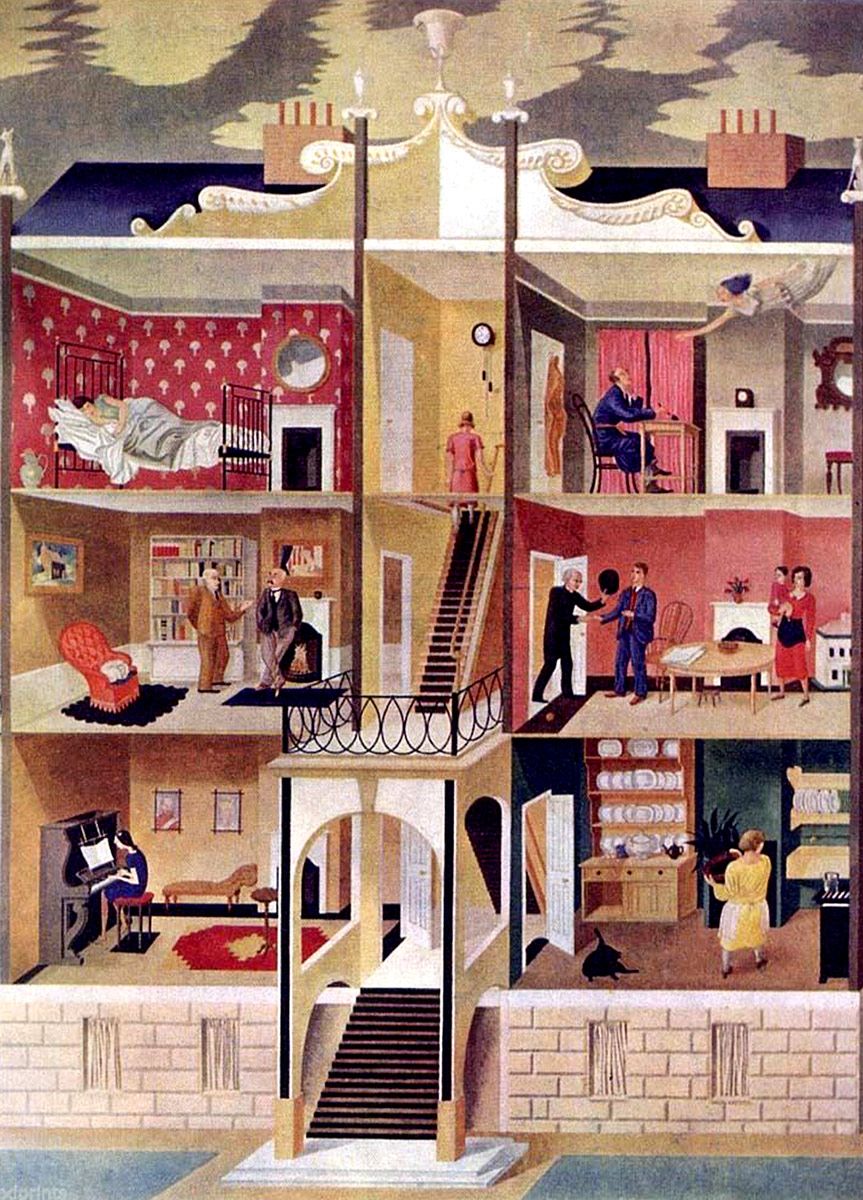 Life in a Boarding House, Eric Ravilious, 1930. A now lost mural: one of several painted by Ravilious and Edward Bawden at Morley College in #London. It was destroyed in the Blitz during #WW2.