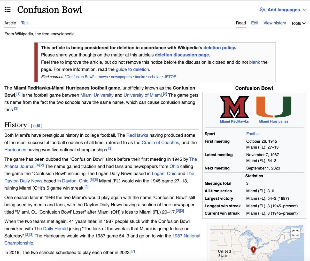 Miami Ohio vs. Miami Florida being known as the 'Confusion Bowl' is Exhibit 7,820,173,543 why I love this stupid sport so much.