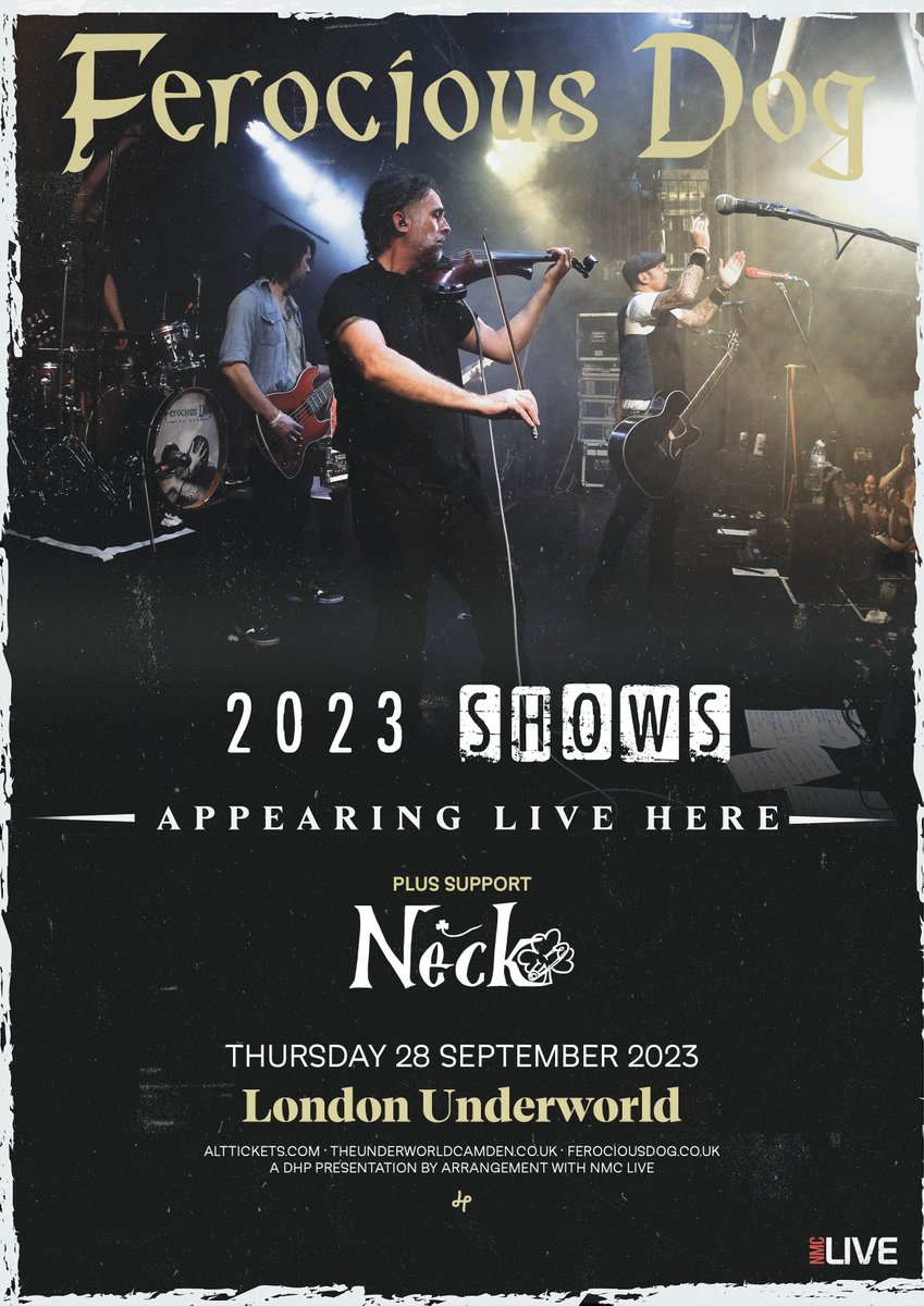 Absolutely delighted to announce we're going to be playing with our old Folk-Punk mates, FEROCIOUS DOG, on Thurs 28 Sept in The Underworld, in Camden! (our 12th time there!) It's gonna as messy as ye like! &amp; it's gonna be feckin' epic! An absolute belter of a gig! HOOLEY!!!!