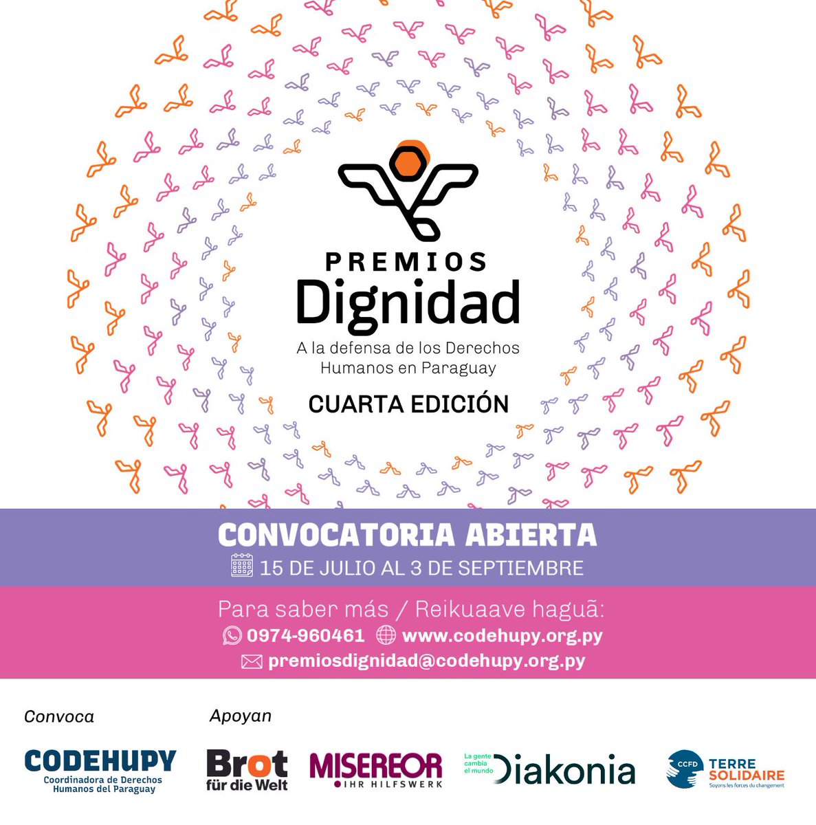Codehupy99's tweet photo. ✅ Tenés tiempo hsta el 3 de septiembre para presentar tus postulaciones.
🙌😀 Aquí te dejamos el formulario 🔗 https://t.co/QVzJZ1e8oa
#PremiosDignidad #CuartaEdición #DefensoresYDefensoras #DDHHPy https://t.co/yq3UgCFV0Y
