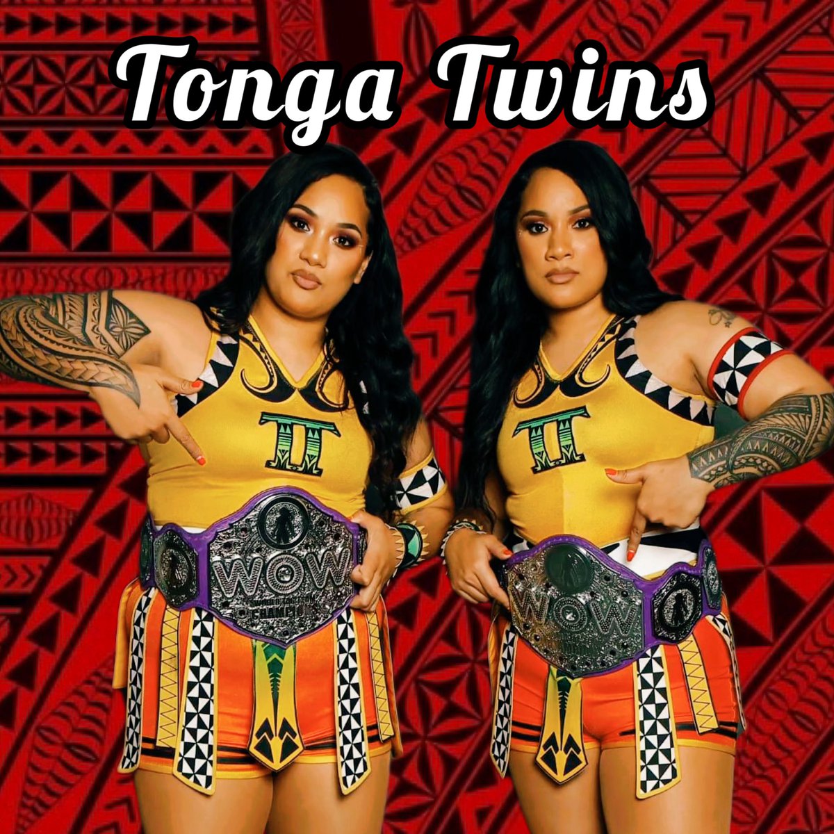 Tribal Queenz 👑👑
Royal Tz 🇹🇴
#culture 
#tagteamchampions 

#tongatwins #tribal #wowsuperheroes #wrestling #twins #explorepage #sister #champs