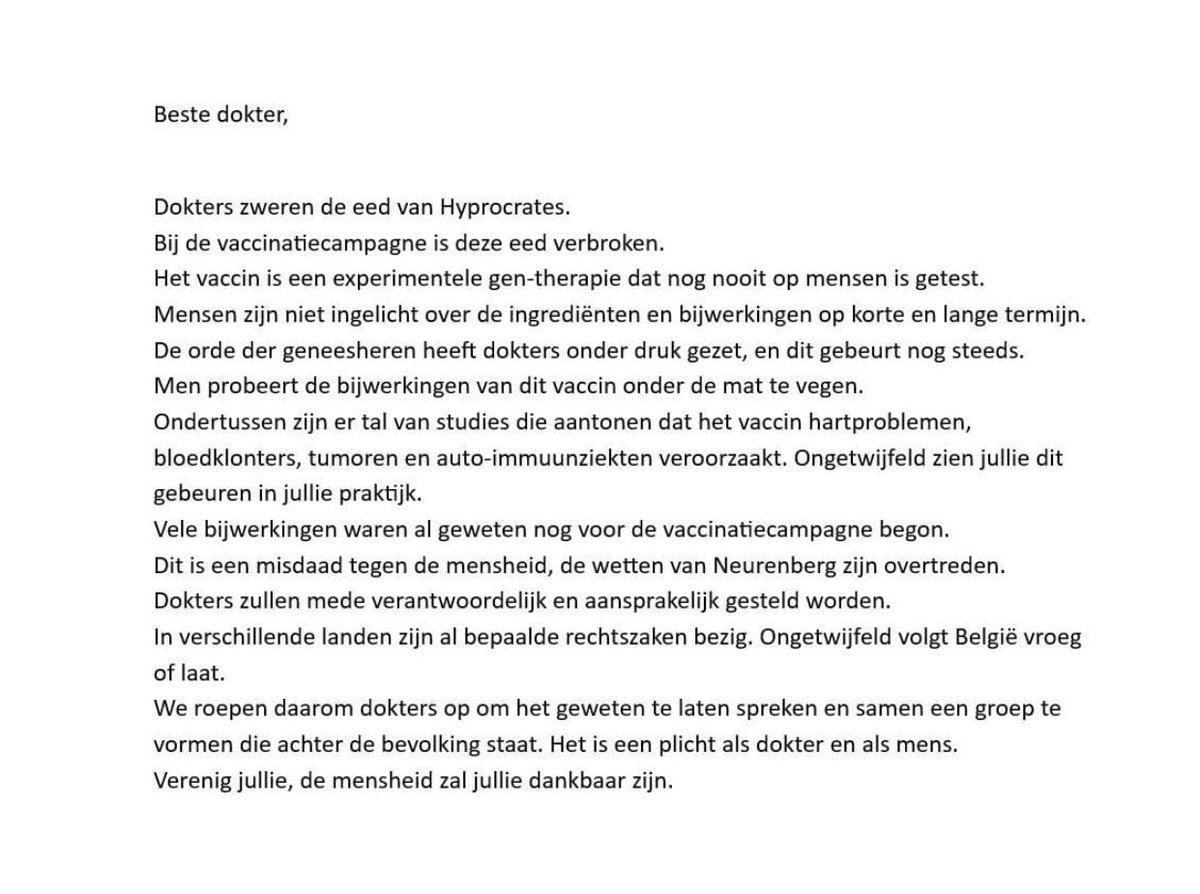 Een vriend van mij heeft een voorstel. Als iedereen dit afdrukt en in de brievenbus van zijn huisarts en/of specialist steekt, dan moet iedereen maar een paar keer iets afdrukken en worden alle artsen bereikt. Ik vind het niet zo'n slecht idee. 🤔