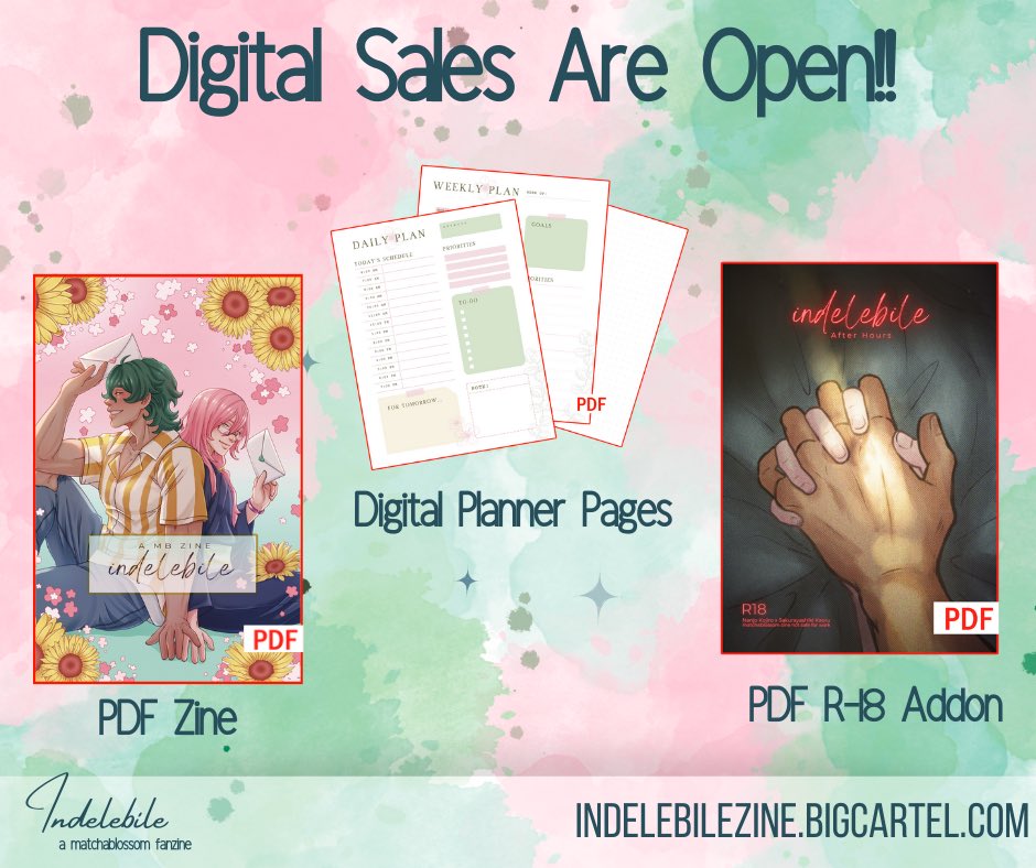 mb_zine's tweet photo. Physical pre-orders are closed, but there‘s still opportunity to get a digital copy of Indelebile!

The digital zine comes with printable planner pages and the option for the “After Hours” add-on: https://t.co/iBmPKwQC3r

Grab yours while you can!

#matchablossom #joecherry 🍵🌸 https://t.co/5FFvTD8Q17