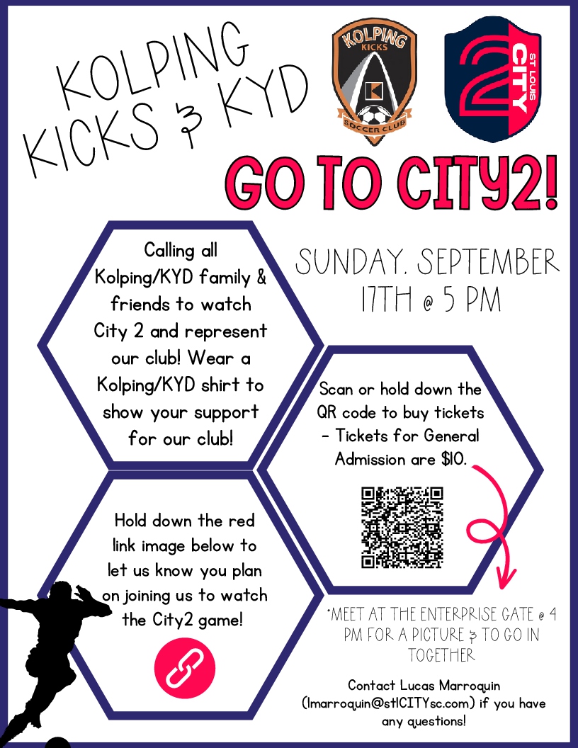 Don't miss this! Kolping &amp; KYD Night with City 2
•CITY2 Game on September 17th at 5PM
•GA tickets are $10 and can be purchased through this link. pa.exchange/marketplace/d1…