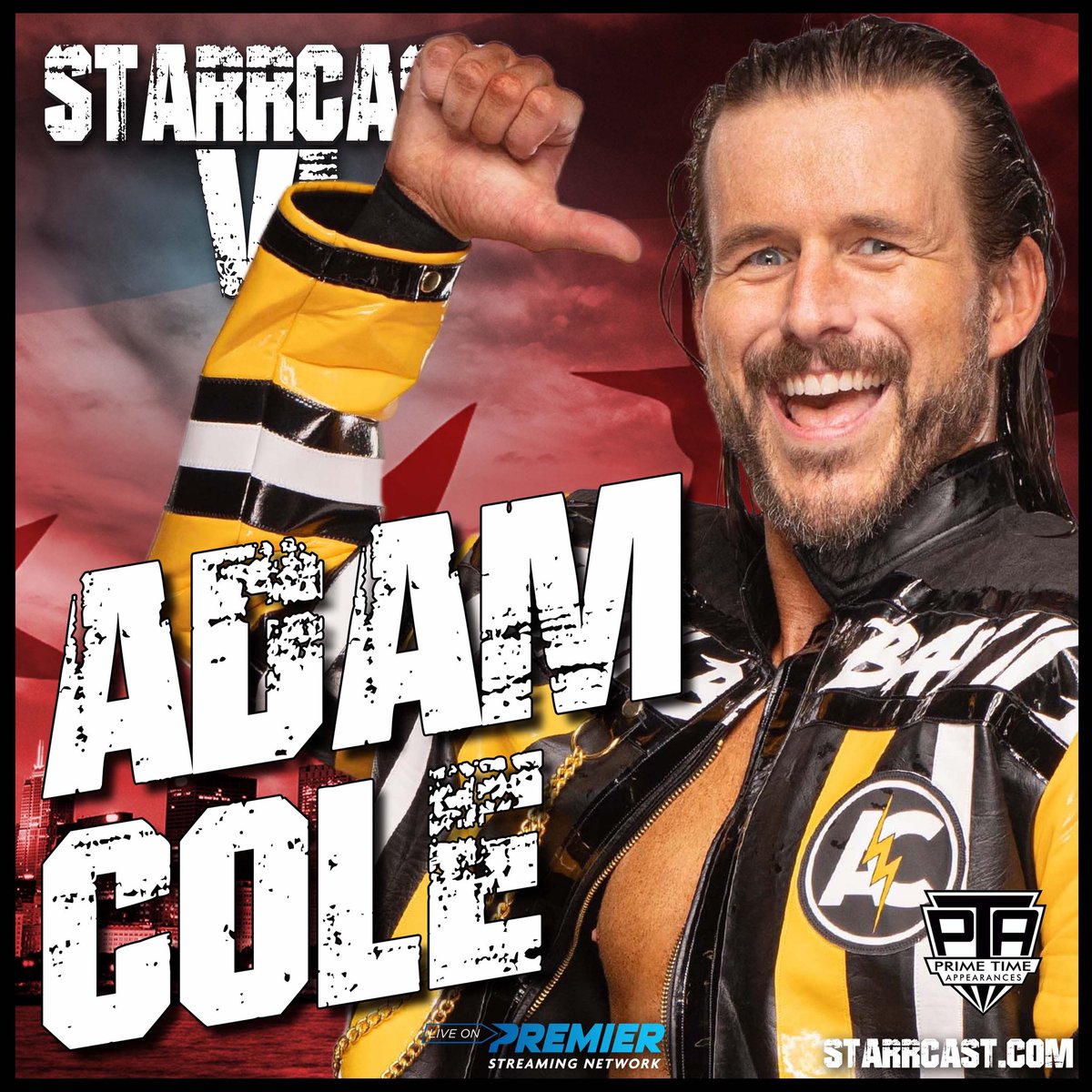 StarrcastEvents's tweet photo. You know #Starrcast is all about the BOOM!

1/2 of the @RingOfHonor Tag Team Champions, and 1/2 of the main event of #AEWAllIn Adam Cole is coming to Starrcast, Bay Bay!

This Saturday, 9-1, presented by Prime Time Appearances. https://t.co/NWCfBJYSub