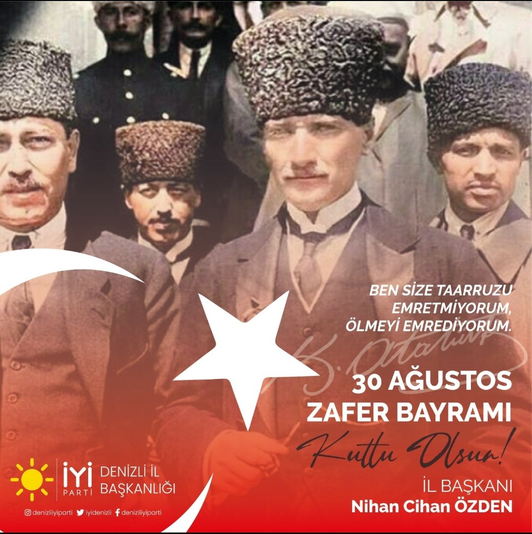 #30AğustosZaferi'ni,mağlupların değil,zaferi kazananların torunları kutlar
#Türk evladı
Türklüğünü beynine,İmanını gönlüne kuşan! Titre ve özüne dön
Zaferimizin mimarı #ATATÜRK ve kahraman atalarımızı rahmetle anar #30AğustosZaferBayramı'nızı kutlarız
<a href="/iyiparti/">İYİ Parti</a> <a href="/nihancihanozden/">Nihan Cihan ÖZDEN</a>