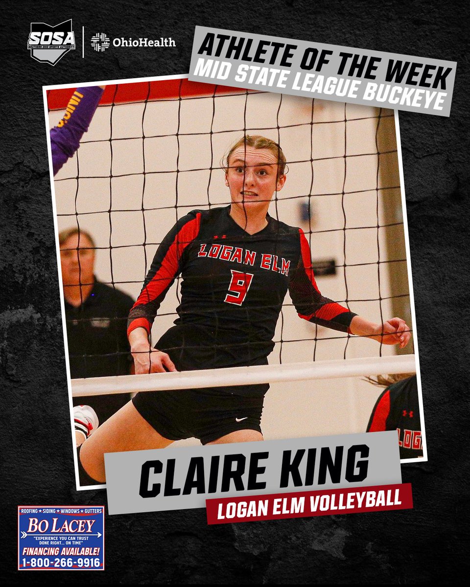 SOSAOhio's tweet photo. Our MSL-Buckeye Athlete of the Week, presented by Bo Lacey Construction, is @LoganElmVB’s @king_claire5.
The sophomore hitter has paced her Braves to a 2-1 start with 59 kills, 8 blocks and 14 digs. https://t.co/Dov6gPa0Q7