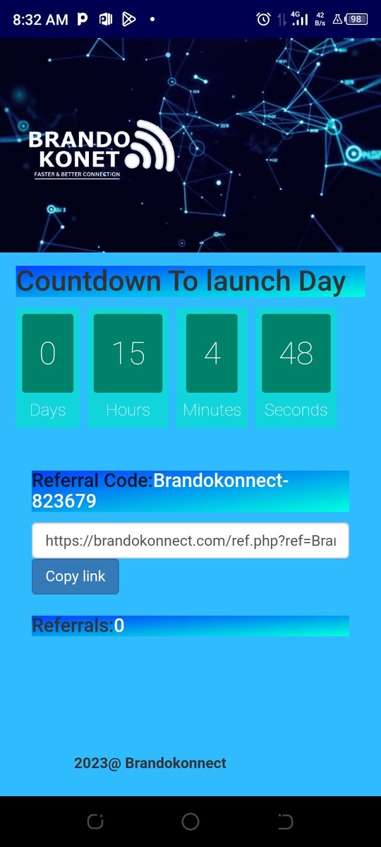 Download this app and register on line with this code -823679. This is a network provider company, like other network providers but with a very unique different. Brandokonnect- doesn't need any Sim card, only your Internet registration with this code 823679, after downloading..