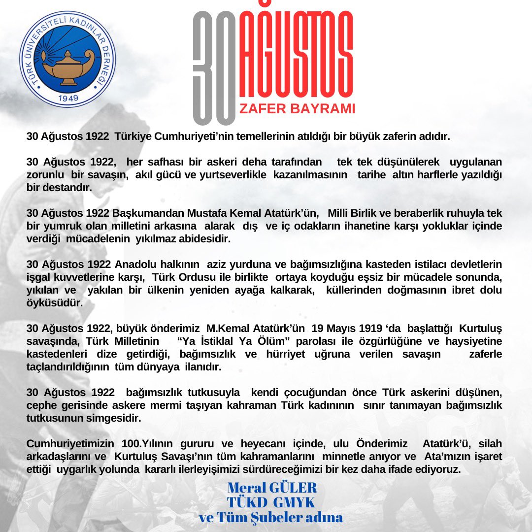 30 Ağustos 1922 Türkiye Cumhuriyeti’nin temellerinin atıldığı bir büyük zaferin adıdır.