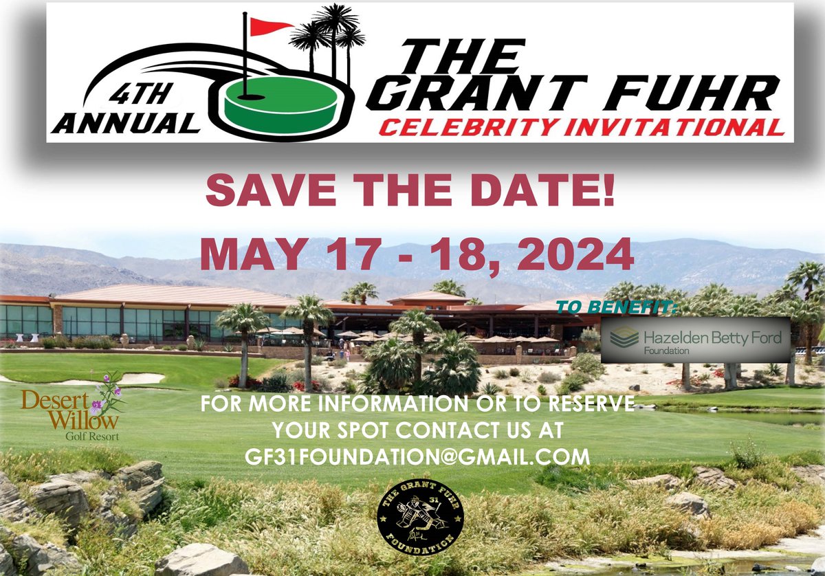 gf31foundation's tweet photo. Join us for the 4th Annual Grant Fuhr Celebrity Invitational Charity Event, to benefit the @hazldnbettyford May 17 - 18, 2024, with the Celebrity Pro Am Golf Tournament being held on Sat., May 18th out at the beautiful #DesertWillowGolfResort https://t.co/UAwNGzVfN3