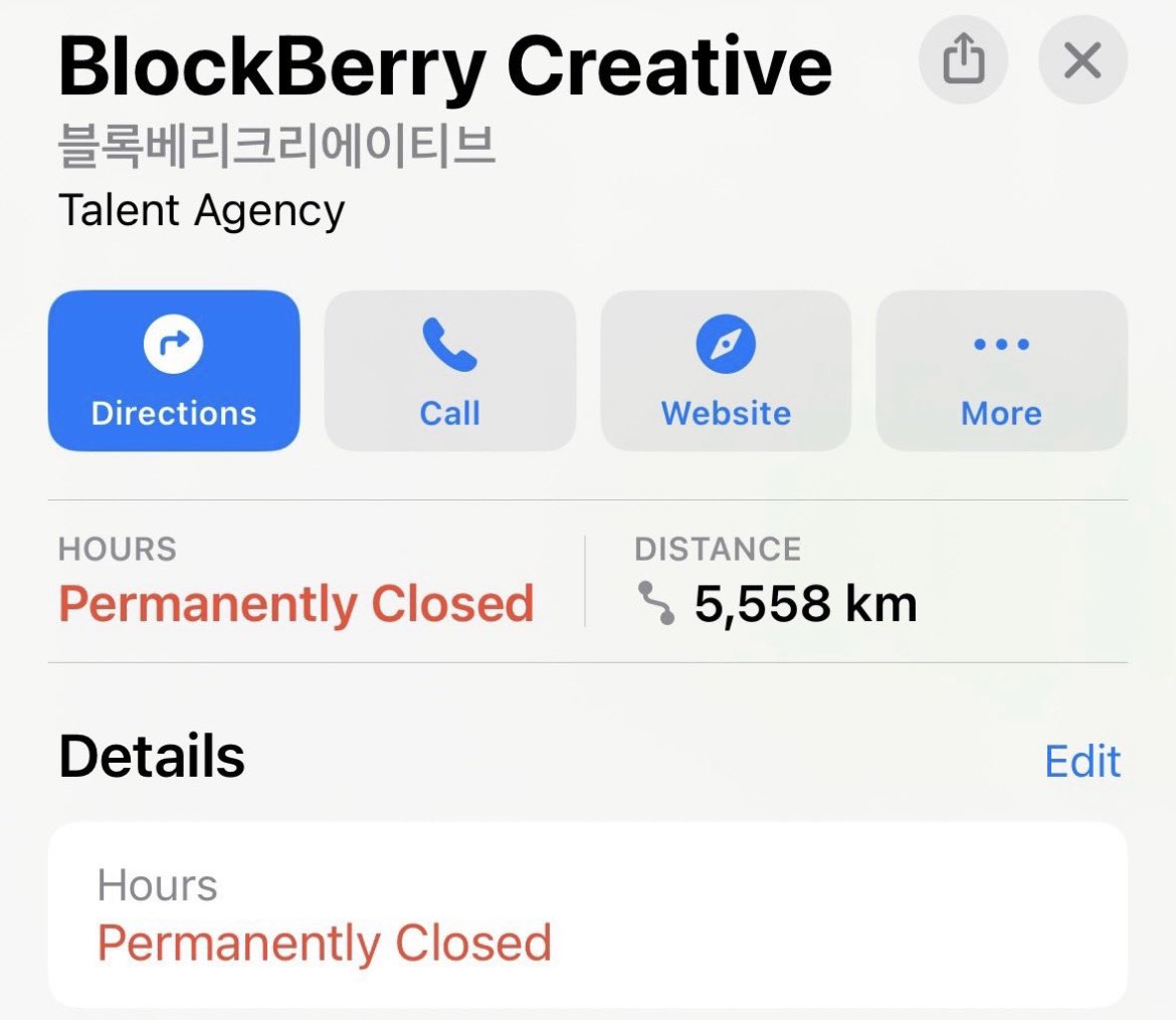 globalmyeon's tweet photo. According to Apple Maps and Google Maps, #BlockBerryCreative’s location in Seoul, South Korea is permanently closed.
#BBC has not yet released a statement regarding this news. https://t.co/ikaGW4WvBE