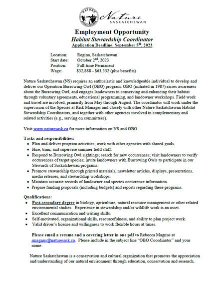 SaskPCAP's tweet photo. Our Partner @NatureSaskatchewan is hiring a Stewardship Coordinator!
#nativeprairie #pcapprairie #rangeninja #sasklife #agmorethanever #saskbirder https://t.co/CxiaCLUOKq
