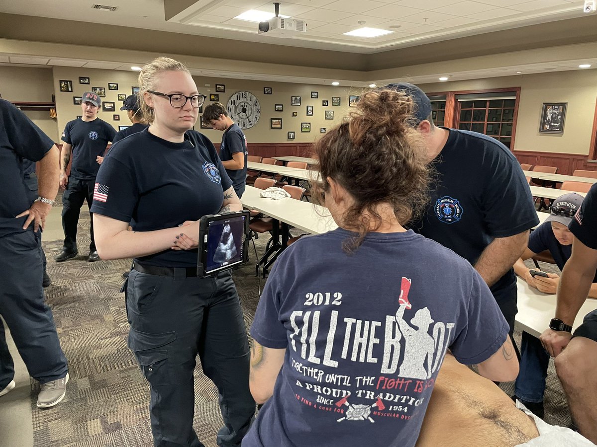 Medical Director Dr. Campos and Ultrasound faculty Dr. Nelsen spent the evening doing hands-on ultrasound teaching with @BenningtonFire #EMS #ultrasound