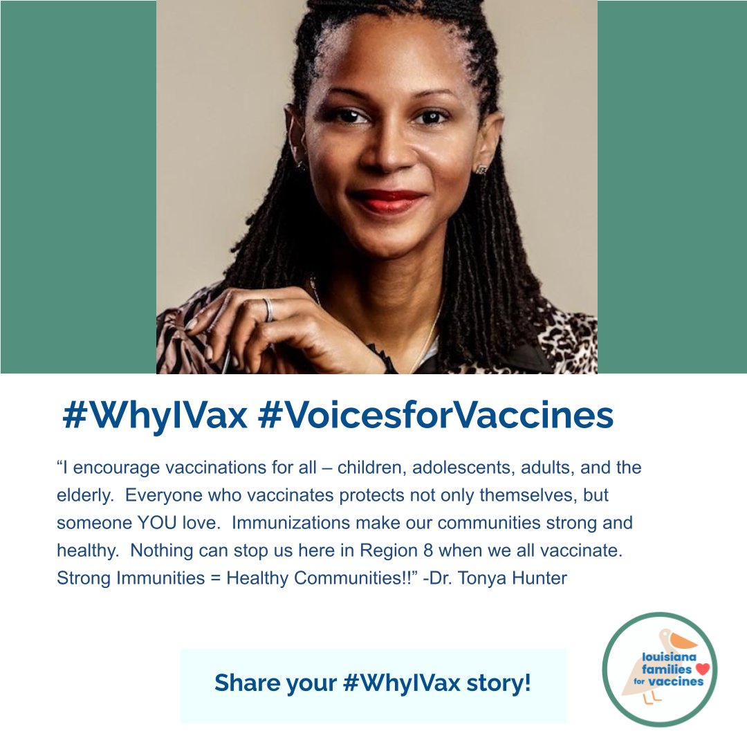 “I encourage vaccinations for all – children, adolescents, adults, and the elderly.  Everyone who vaccinates protects not only themselves, but someone YOU love...Strong Immunities = Healthy Communities!!' #WhyIVax #VoicesforVaccines #NIAM2023 #ImmunityCommunity
