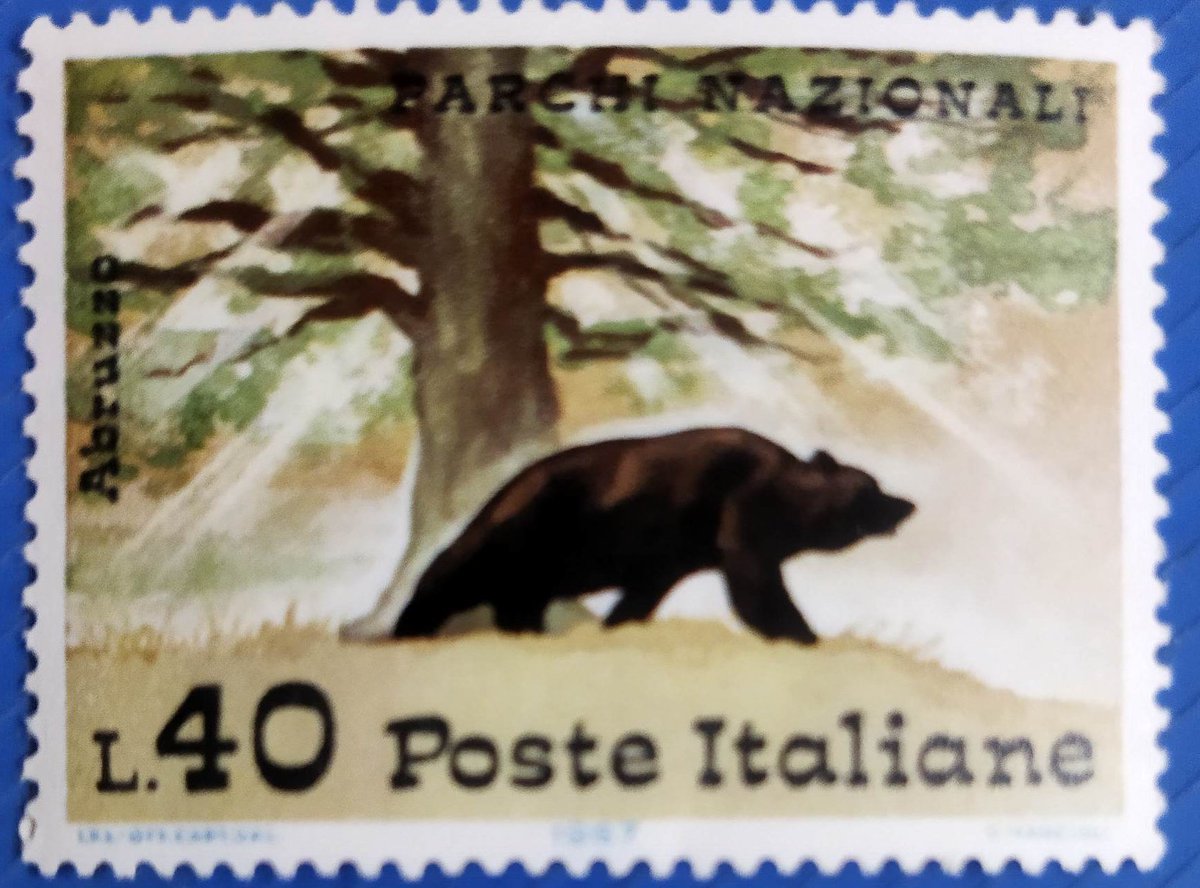 stampsncoins1's tweet image. Stamp shows brown bear in Abruzzo National Park, issued 1967 #philately #stamps