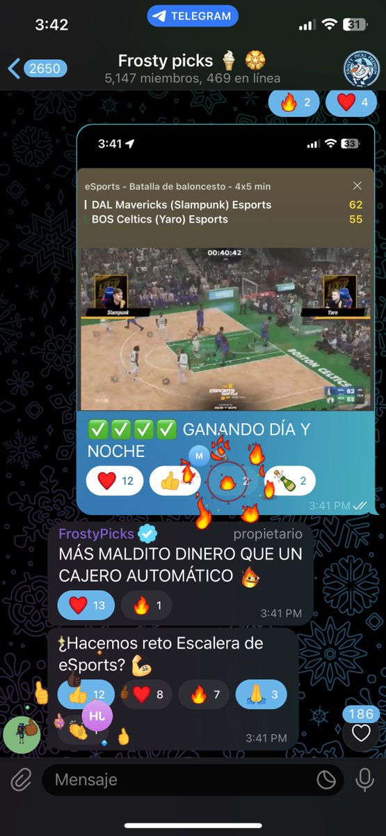 🌞 Día y noche 🌜 RAYANDO VERDES GRATIS EN FROSTYPICKS 🔥 

Si juntamos 100 corazones ♥️ hacemos un reto escalera de eSports GRATIS 🥰 

T.me/fr0stxr 

ÚNETE YAYAYA 👆