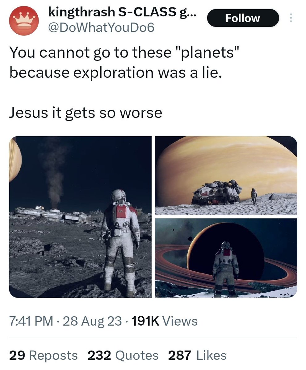 TheActMan_YT's tweet photo. Goddamn, I really hate Starfield and its

*Shuffles deck. Pulls card*

Scientifically accurate depiction of planets and physics https://t.co/GV0RjnXW37