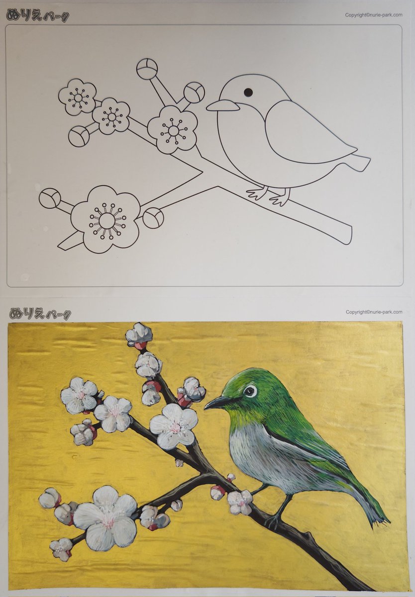 良い子の塗り絵を真面目にやってみたシリーズ32 #大人の塗り絵 #梅と鳥