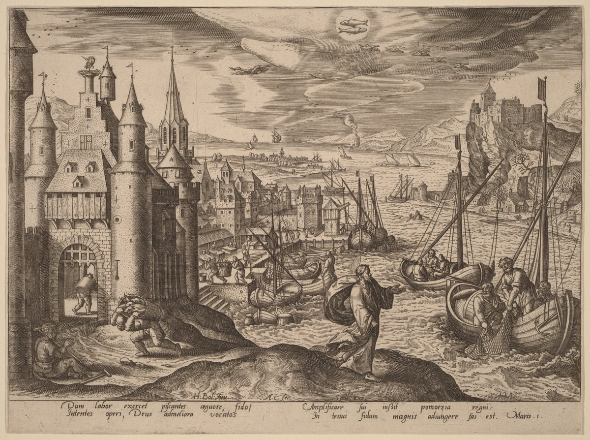 Adriaen Collaert after Hans Bol
Jesus Calling the Apostles Among the Fishermen
1585
engraving on laid paper

#art #religion #theology #religiousart #christianart
#renaissanceart