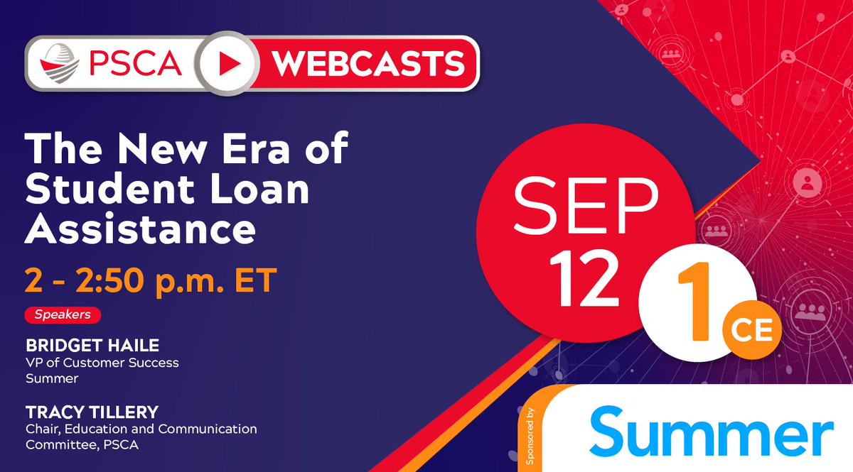 During our Sept. 12 webcast, industry experts will discuss the role and future of #studentloan assistance as part of a successful #financialwellbeing program.

Register: psca.org/new-era-studen…

Sponsor: <a href="/SavewithSummer/">Summer</a>