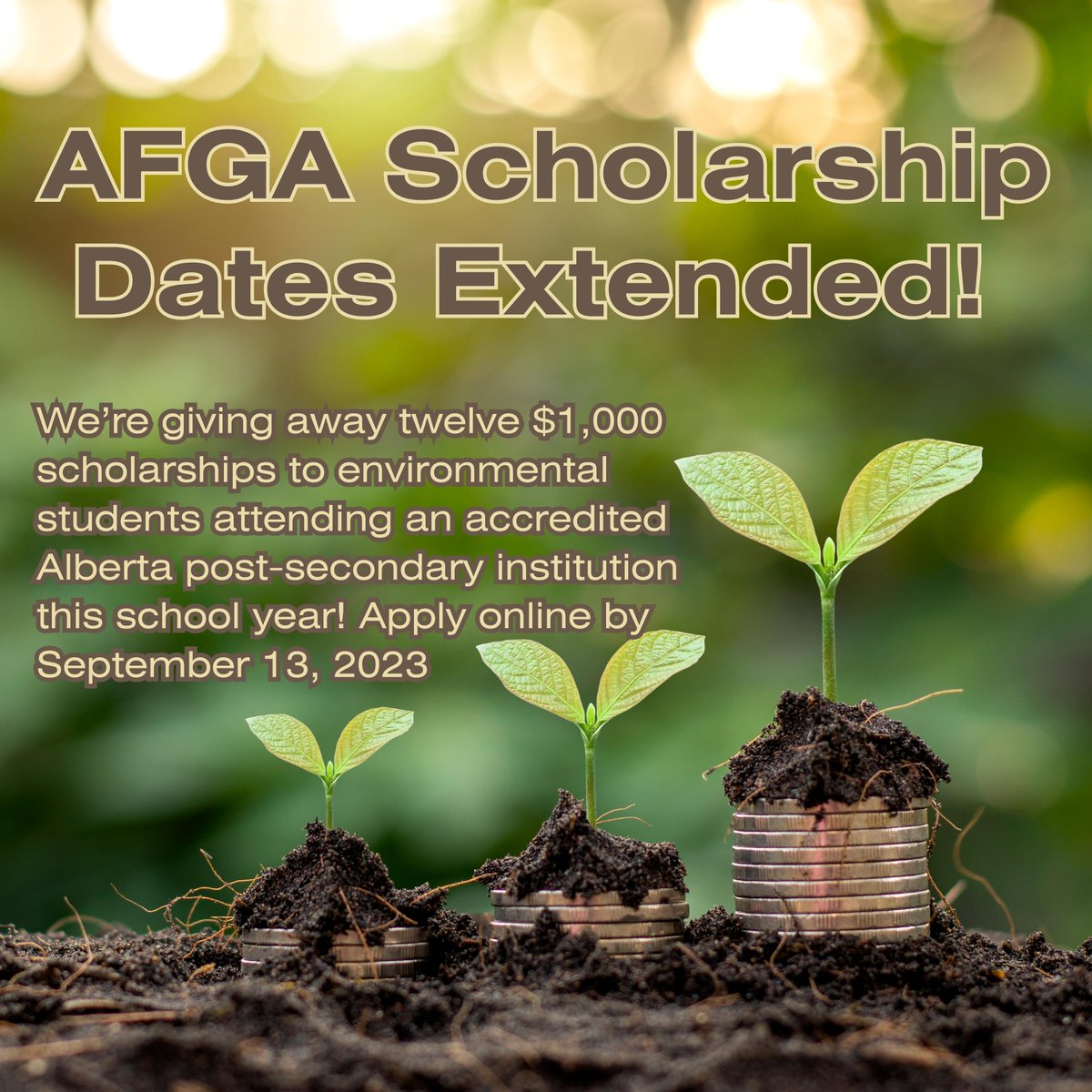 Do you know a student enrolling in an environmental sciences or related program at an accredited post-secondary institution in Alberta this year?

AFGA is giving away $1,000 scholarships to up to 12 students this year.

Apply online at afga.org/afga-scholarsh… by Sept. 13, 2023!