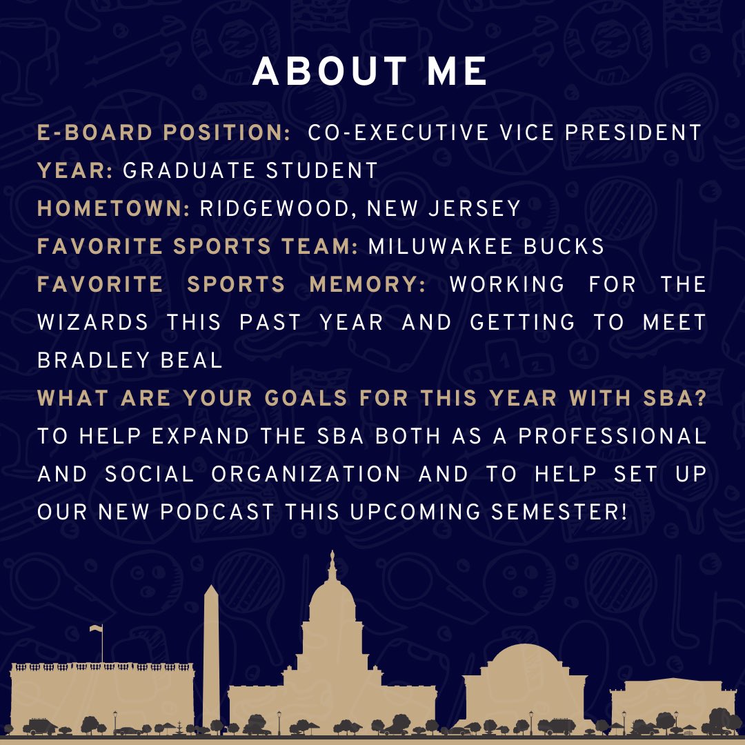 Next up in our EBoard spotlights is our co-executive Vice President Eddie Nold. A graduate student completing a master’s in sports management, check out Eddie’s ideas for the SBA, including a podcast!