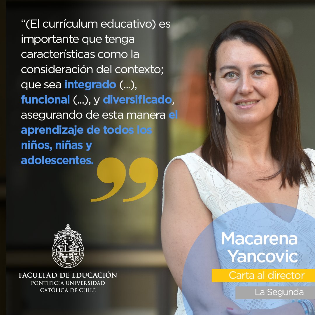 Fac_EducacionUC's tweet photo. 🏫La académica de #EducacionUC Macarena Yancovic escribió una carta al director en @La_Segunda, a propósito de la realización del Congreso Pedagógico y Curricular. Lee el texto completo en el siguiente link 🔗https://t.co/7bqur27bP4 https://t.co/XSlYoRZ1T0