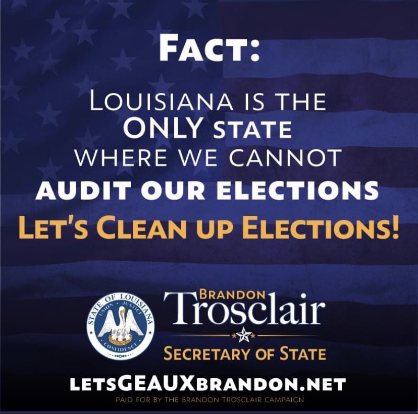 @Louisiana_sos We have been screaming this from the rooftops for 3 years now and you just ignored us… we finally found a candidate that listens! 

#LetsGeauxBrandon