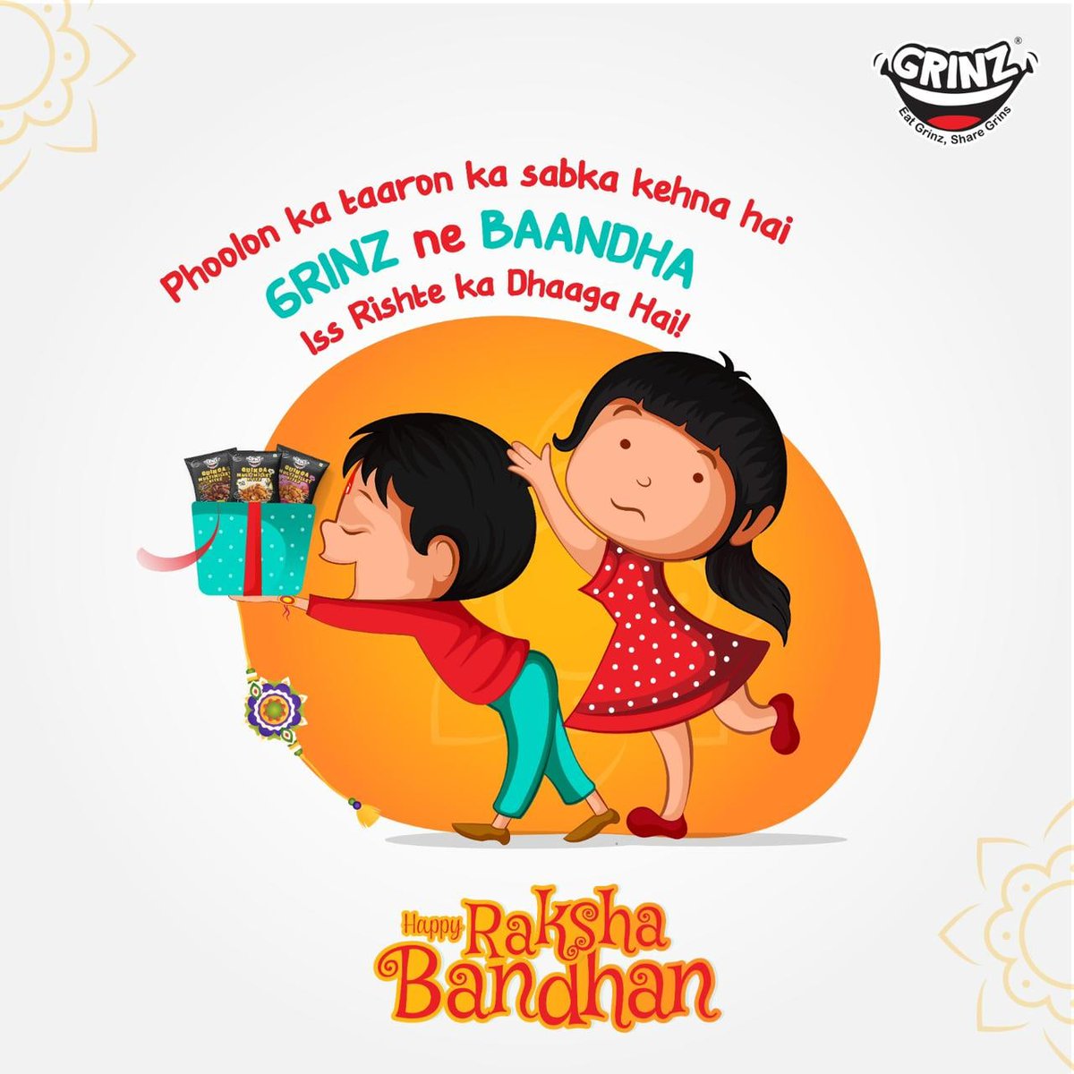 Grinz__'s tweet photo. ✨Cherishing the crunchy moments of Rakshabandhan with Grinz!💕

#Rakshabandhan #topicalpost #grinz #snacking #crunch #munch #kidssnack #topicalspot #momentmarketing #guiltfree #topicalspot #millets #travelsnacks #travel #healthysnacks #getgrinz #museli #quinoa #bajra #ragi https://t.co/PwkHH6817x